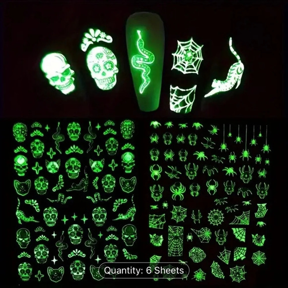 6pcs Glow-In-The-Dark Halloween Nail Art Stickers - Self-Adhesive, Reusa… - Picture 2 of 9